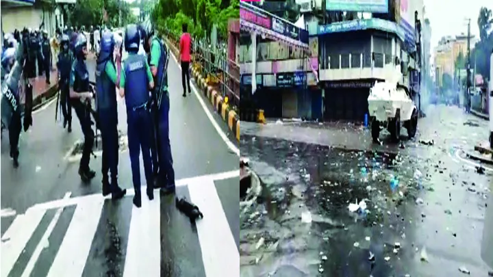 সিলেটে ছাত্রদের মিছিল থেকে পুলিশের উপর হামলা মুহুর্তে ফাঁকা চৌহাট্টা